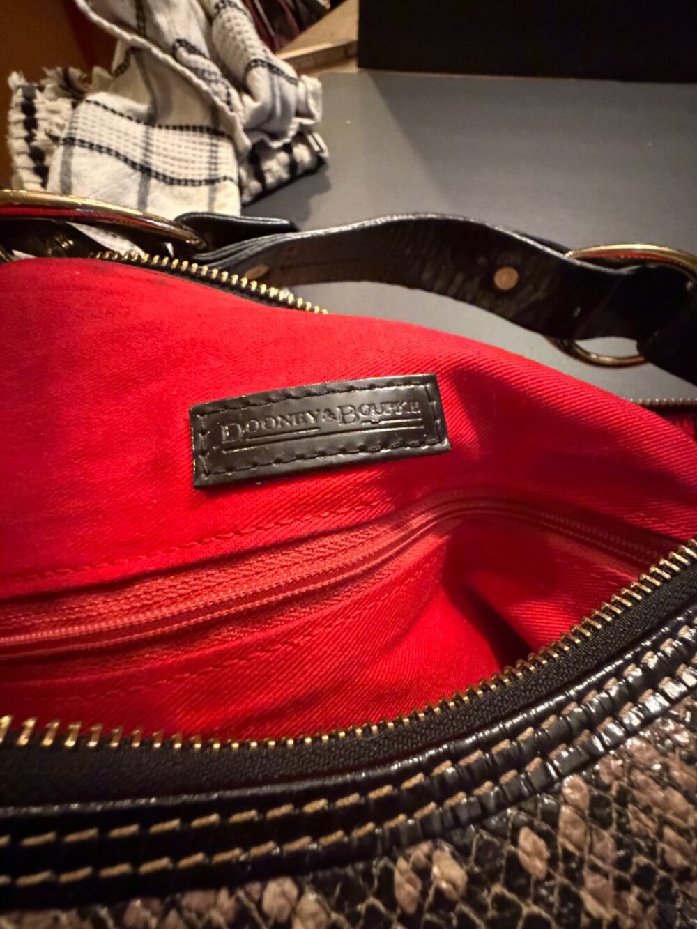 Dooney and Bourke Nikki Python Patent Leather Hobo Brown/Tan/Black - Picture 9 of 10